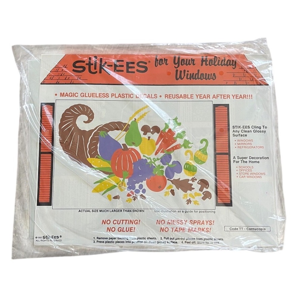 Vtg Stik-ees Window Clings 90s Teacher School fall cornucopia thanksgiving